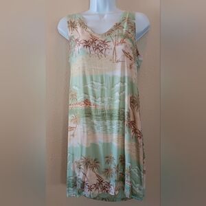 Vtg Hawaiian Tropical Print Sleeveless Dress S Summer Palm Trees Resortwear
